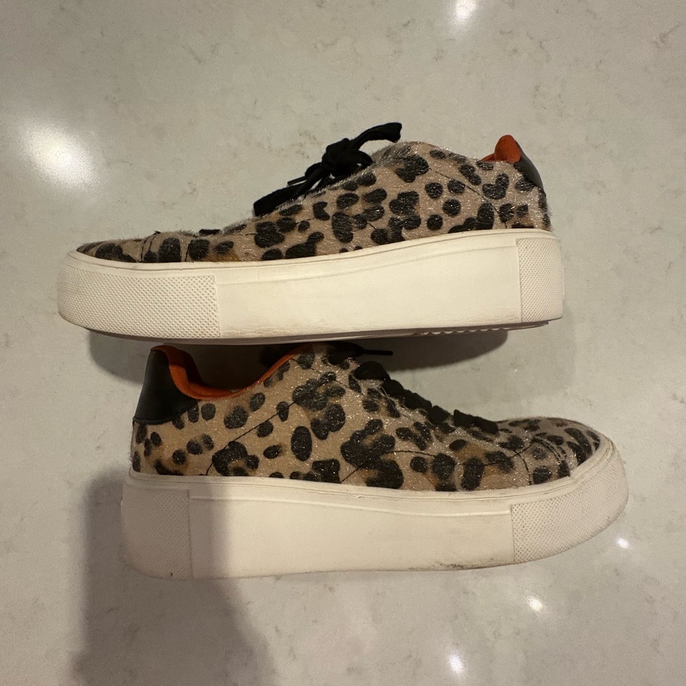 Qupid Leopard Print Sneakers with Black and Orange Accents